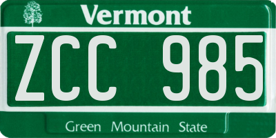 VT license plate ZCC985
