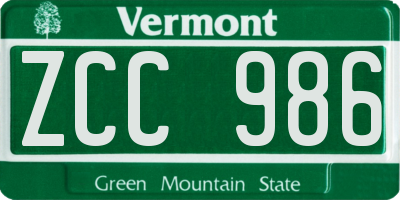 VT license plate ZCC986