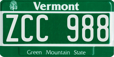 VT license plate ZCC988