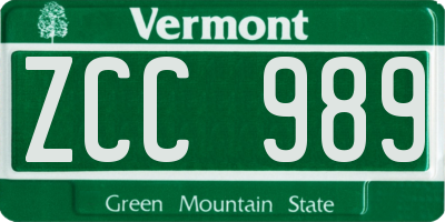 VT license plate ZCC989