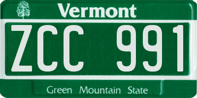 VT license plate ZCC991