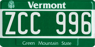 VT license plate ZCC996