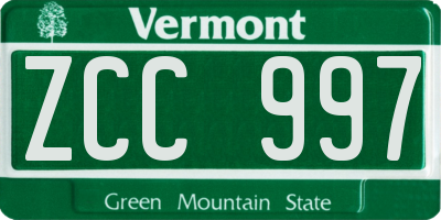 VT license plate ZCC997