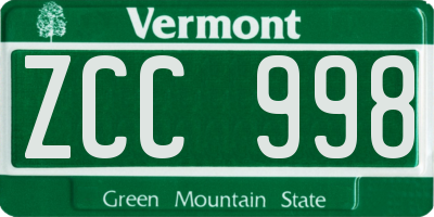 VT license plate ZCC998