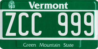 VT license plate ZCC999