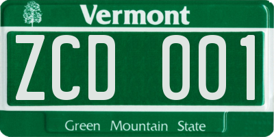 VT license plate ZCD001