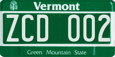 VT license plate ZCD002
