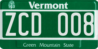 VT license plate ZCD008