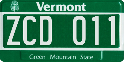 VT license plate ZCD011
