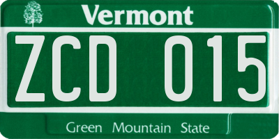 VT license plate ZCD015