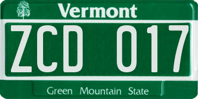 VT license plate ZCD017