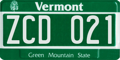 VT license plate ZCD021