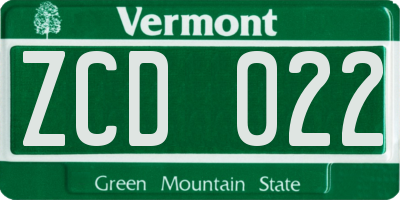 VT license plate ZCD022