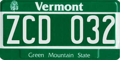 VT license plate ZCD032