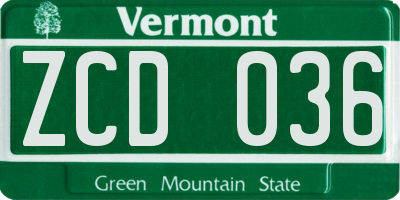 VT license plate ZCD036
