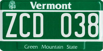 VT license plate ZCD038