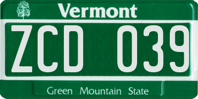 VT license plate ZCD039