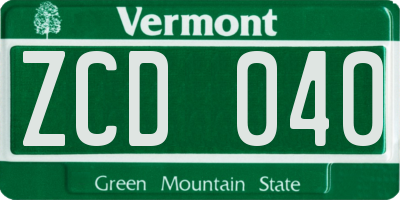 VT license plate ZCD040