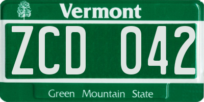 VT license plate ZCD042