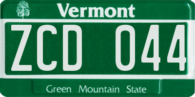 VT license plate ZCD044