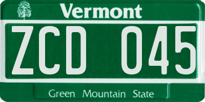 VT license plate ZCD045