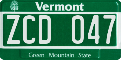VT license plate ZCD047