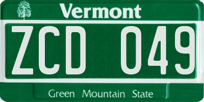 VT license plate ZCD049