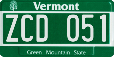 VT license plate ZCD051