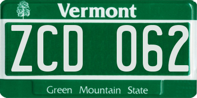 VT license plate ZCD062