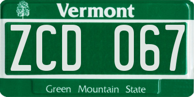 VT license plate ZCD067