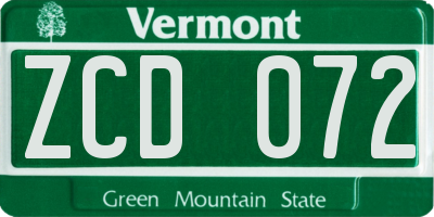 VT license plate ZCD072