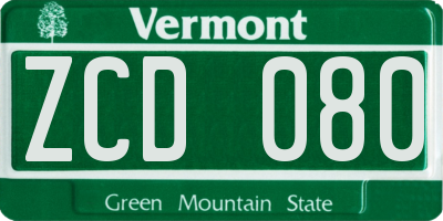 VT license plate ZCD080