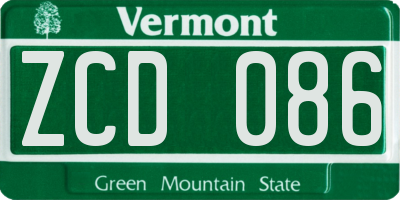 VT license plate ZCD086