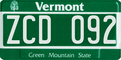 VT license plate ZCD092