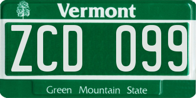 VT license plate ZCD099