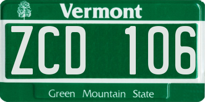 VT license plate ZCD106