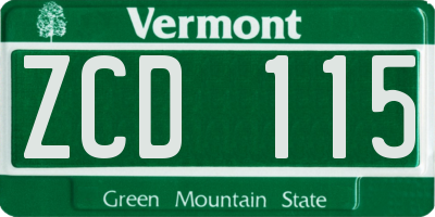 VT license plate ZCD115