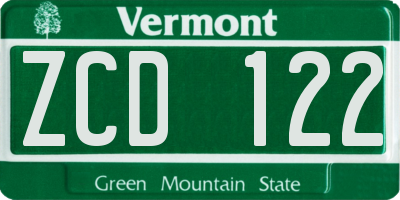 VT license plate ZCD122
