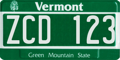VT license plate ZCD123