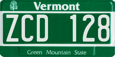 VT license plate ZCD128