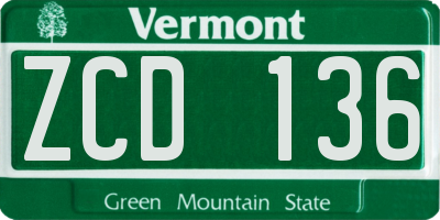 VT license plate ZCD136