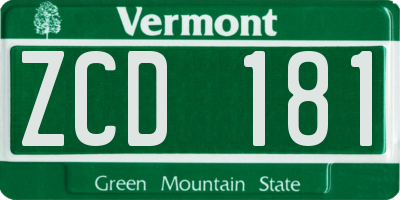 VT license plate ZCD181