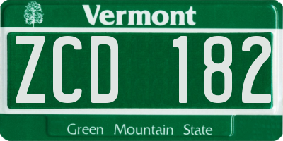 VT license plate ZCD182