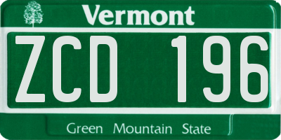 VT license plate ZCD196
