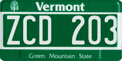 VT license plate ZCD203