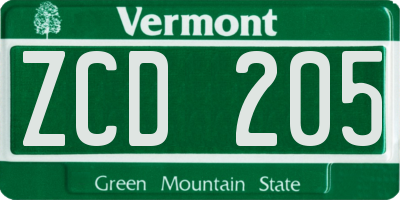 VT license plate ZCD205