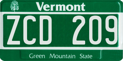 VT license plate ZCD209