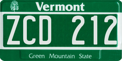 VT license plate ZCD212