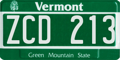 VT license plate ZCD213