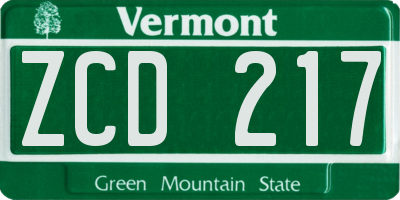 VT license plate ZCD217
